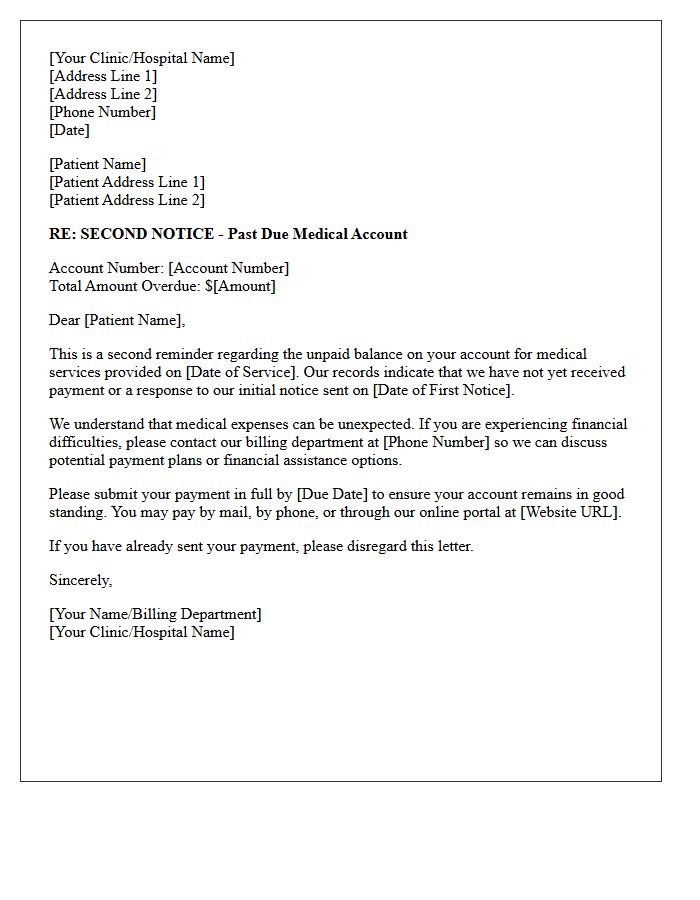 Past Due Medical Account Second Reminder Letter