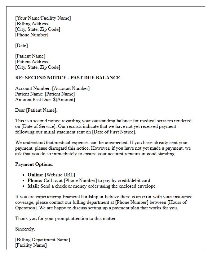 Second Notice Letter for Past Due Medical Balances