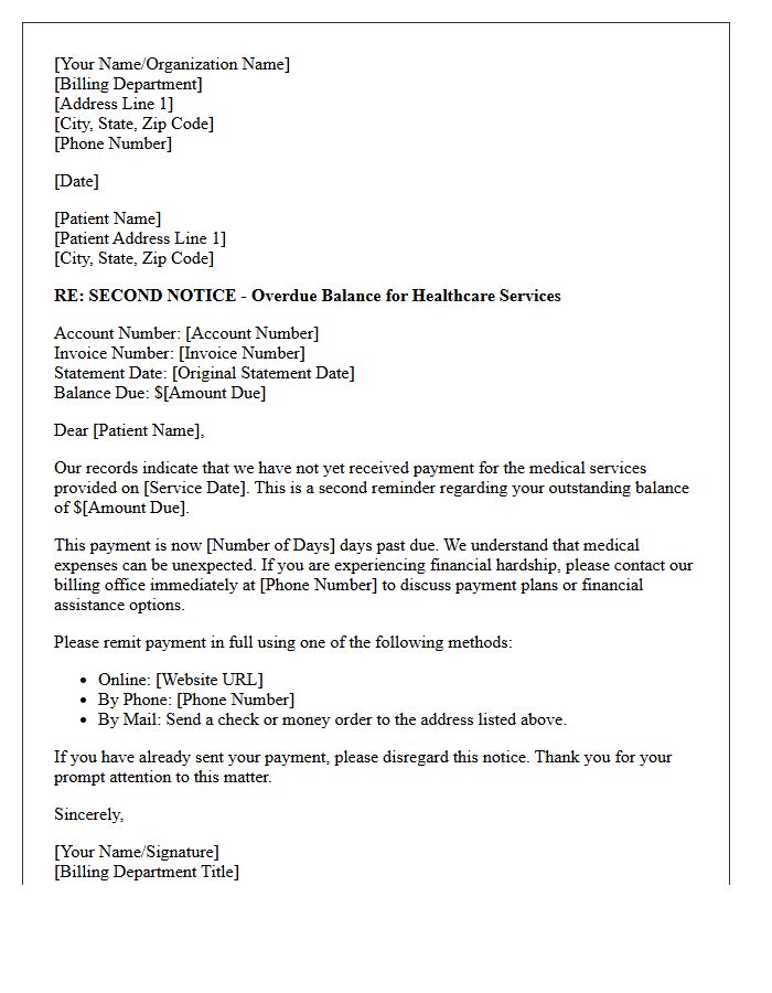 Second Payment Reminder Letter for Healthcare Debt