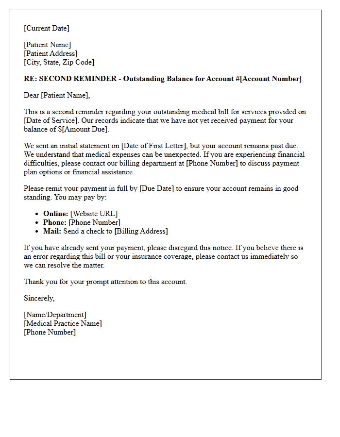 Second Reminder Letter for Outstanding Medical Bills