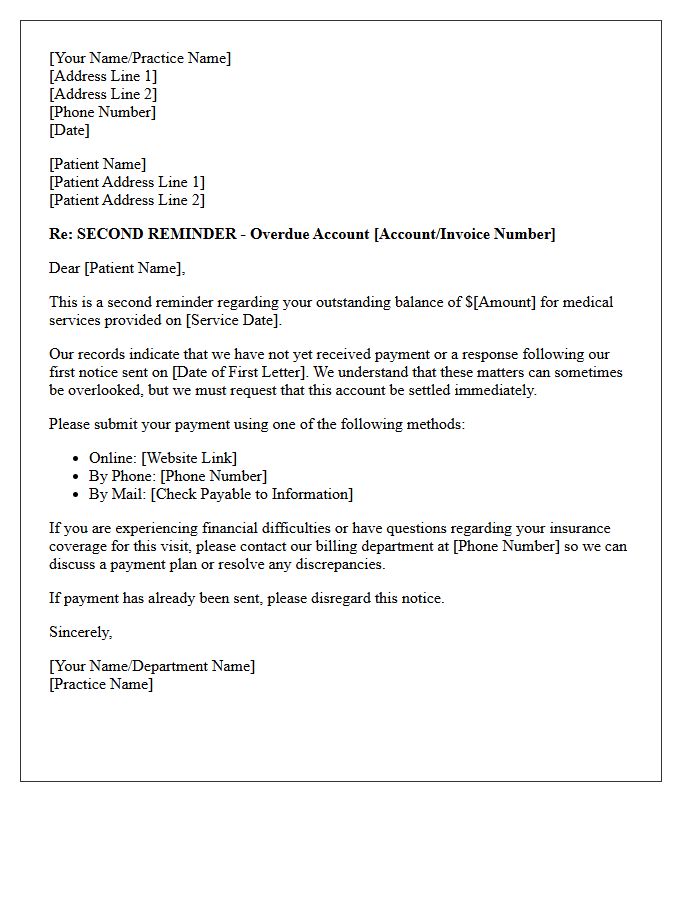 Second Reminder Letter Regarding Unpaid Medical Fees