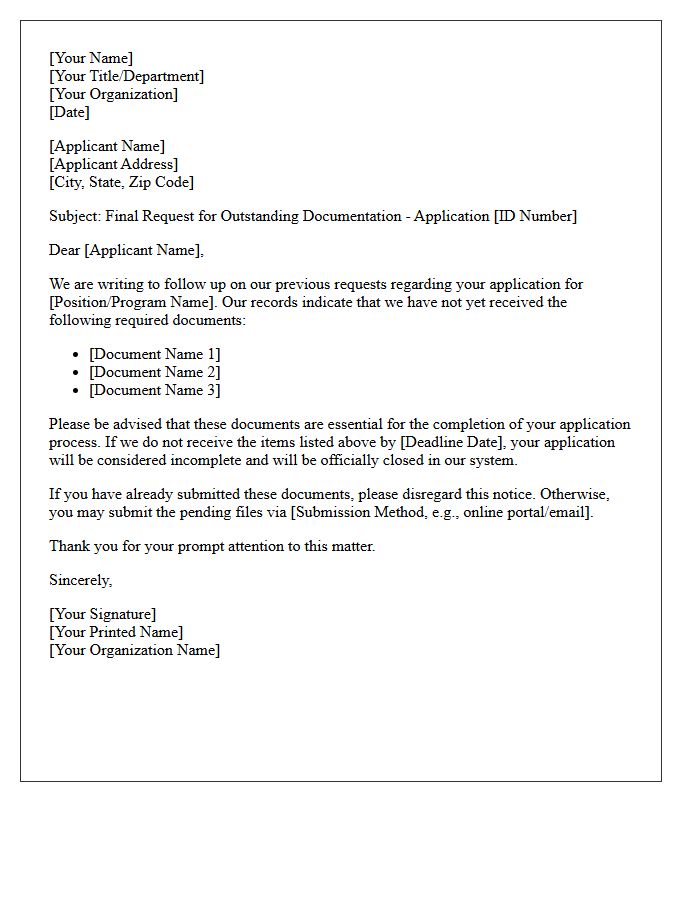 Final Document Request and Application Closure Letter