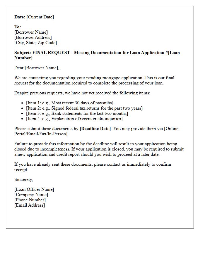 Final Request for Missing Mortgage Documentation Letter