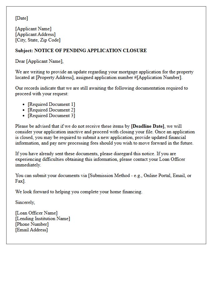 Mortgage Application Closure Warning Letter