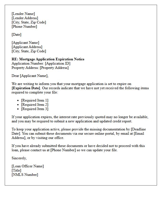 Mortgage Application Expiration Warning Letter