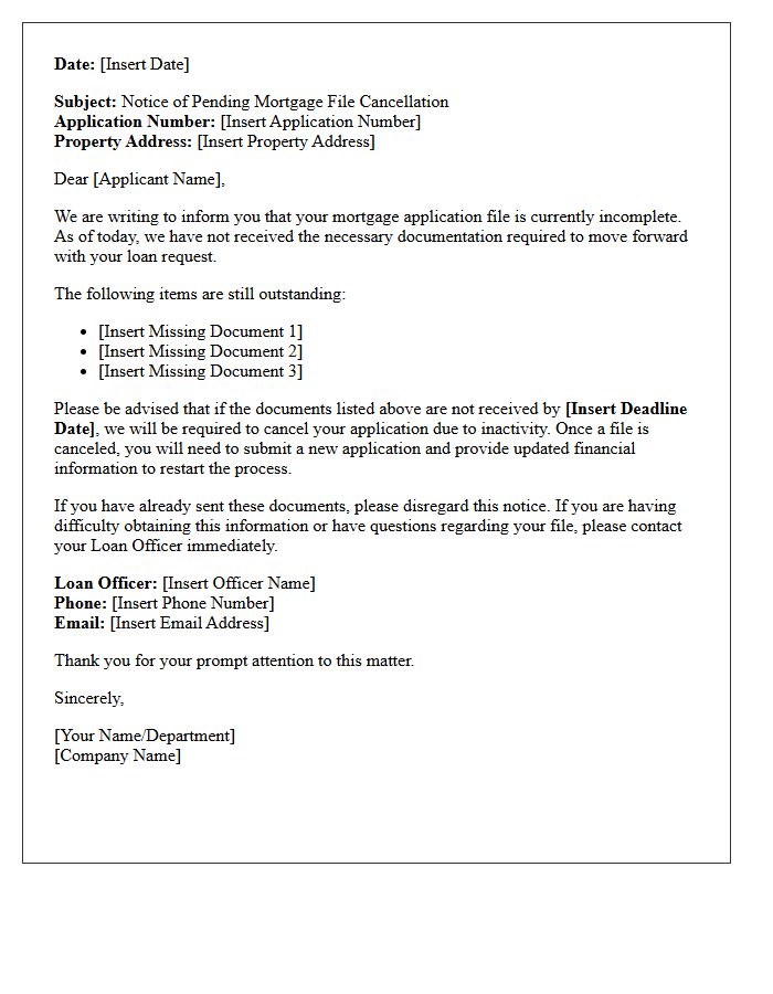 Notice of Pending Mortgage File Cancellation Letter