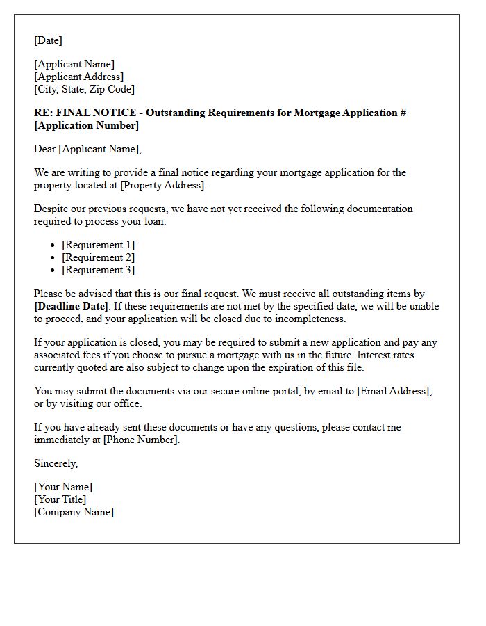 Outstanding Mortgage Application Requirements Final Letter