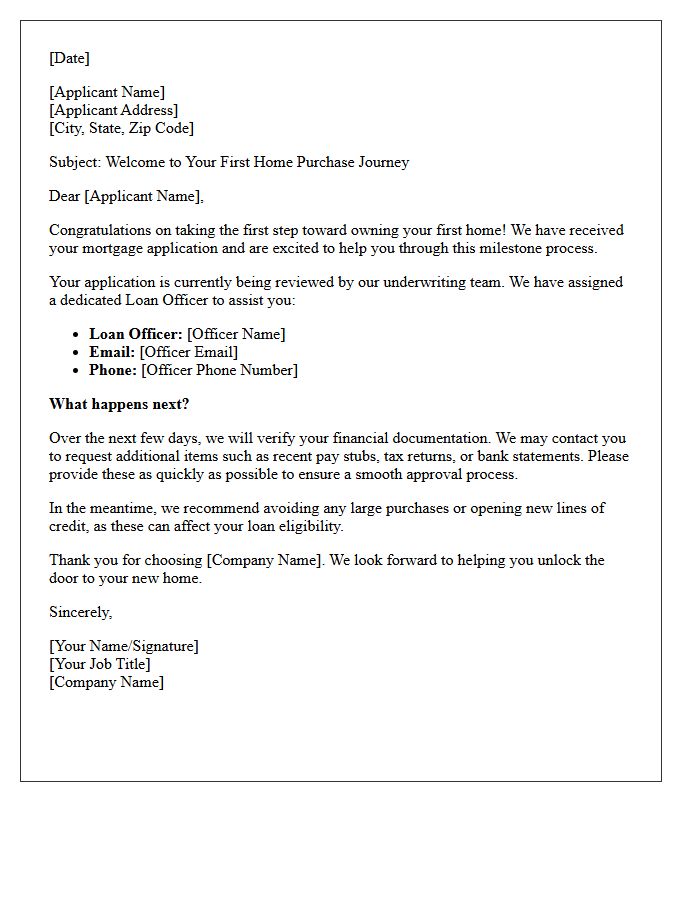 First-Time Homebuyer Mortgage Application Welcome Letter