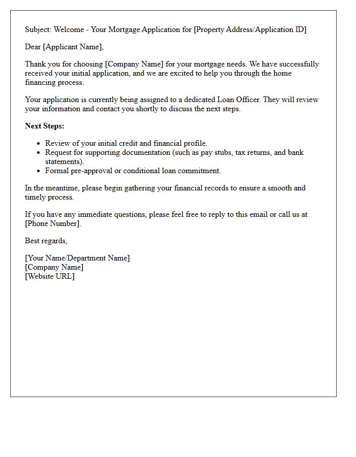 Initial Mortgage Application Welcome Letter