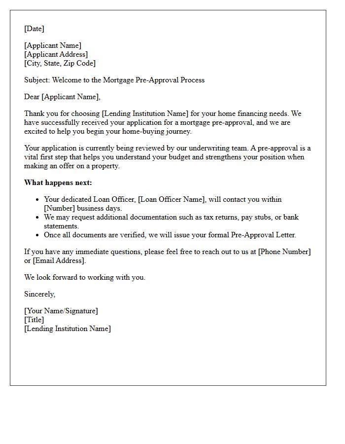 Mortgage Pre-Approval Application Welcome Letter