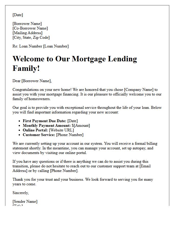 Welcome to Our Mortgage Lending Family Letter