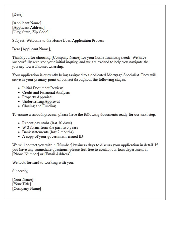 Welcome to the Home Loan Application Process Letter