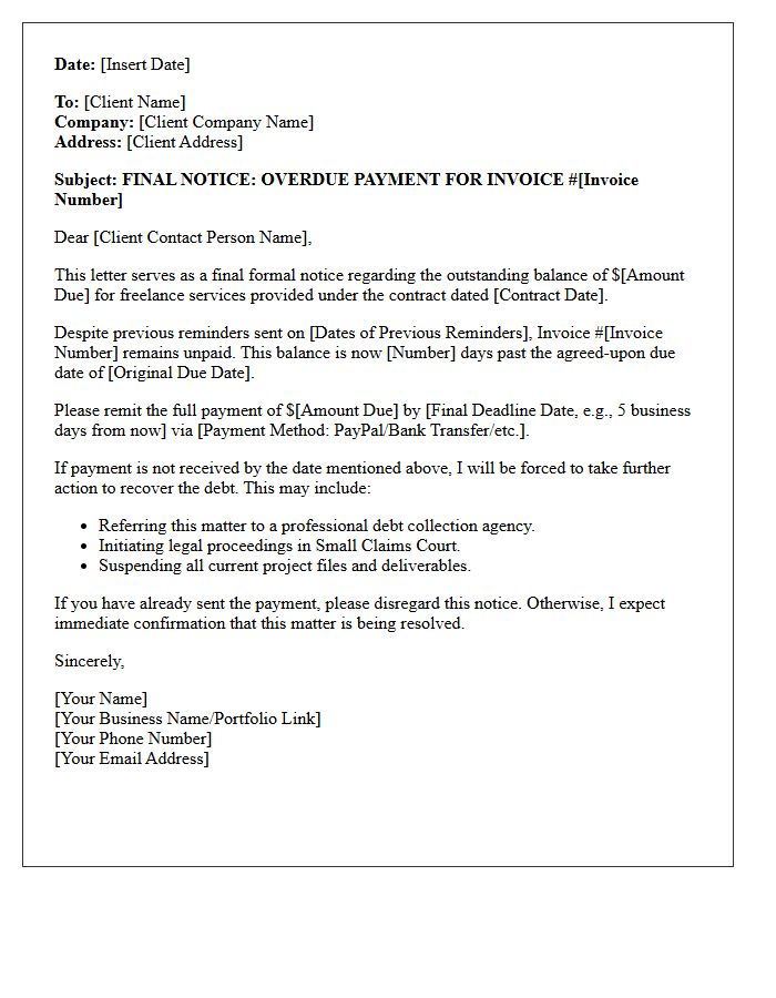 Final Notice Pending Letter For Unpaid Freelance Contract Services