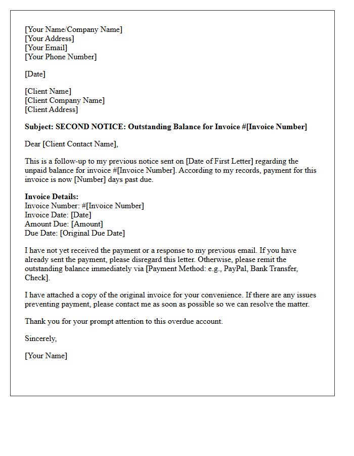 Outstanding Freelance Balance Second Collection Letter