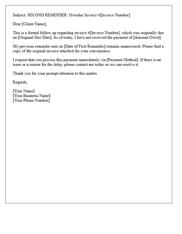 Past Due Freelance Compensation Second Reminder Letter