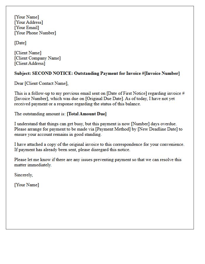 Second Collection Letter For Outstanding Freelance Invoices