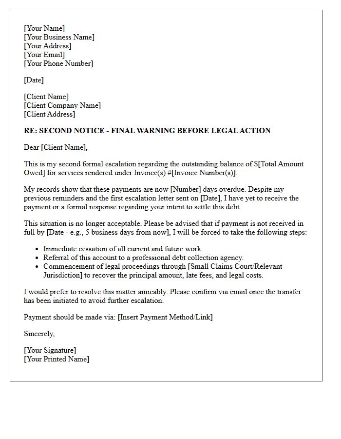 Second Escalation Letter For Overdue Freelance Debt