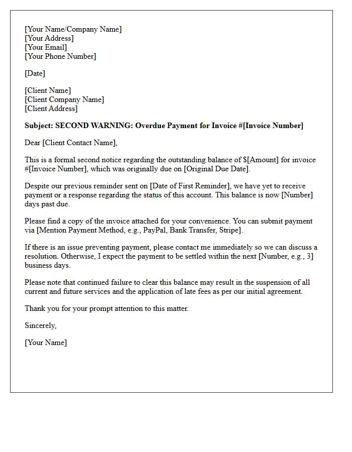 Second Warning Letter For Past Due Freelance Account