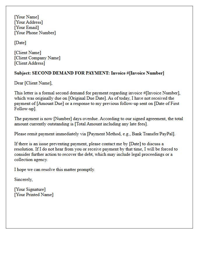Unpaid Freelance Invoice Second Demand Letter