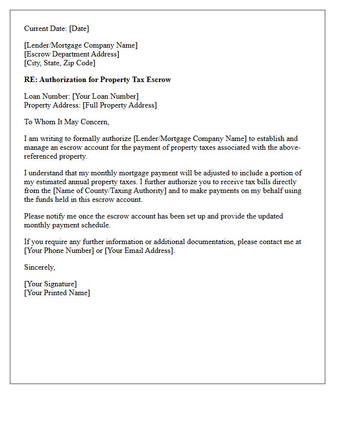 Property Tax Escrow Authorization Letter