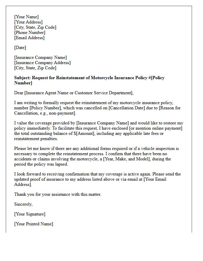 Motorcycle Insurance Policy Reinstatement Letter