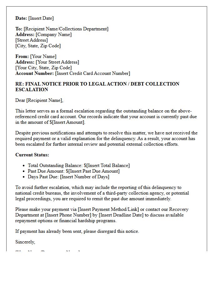 Account Escalation Letter For Unpaid Credit Card Balances