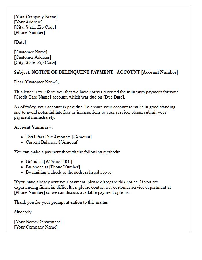 First Notice Letter For Delinquent Credit Card Accounts