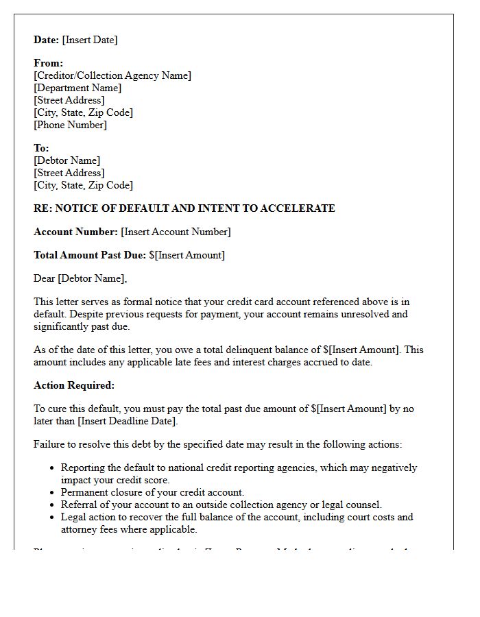 Notice Of Default Letter For Unresolved Credit Card Debt