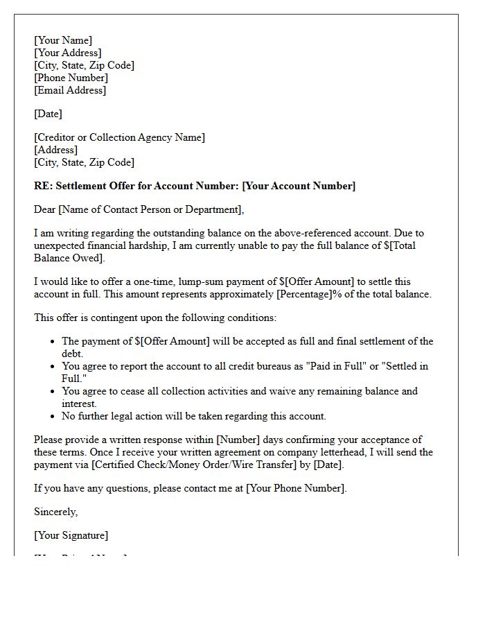 Settlement Offer Letter For Delinquent Credit Card Debt