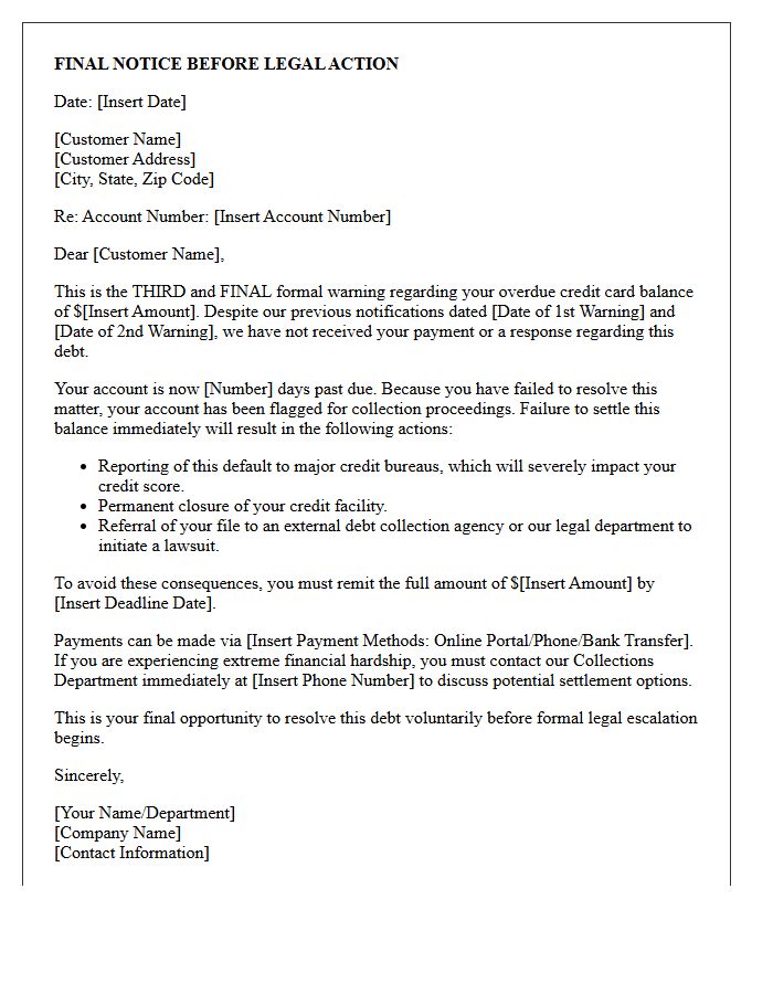 Third Warning Letter For Unpaid Credit Card Debt
