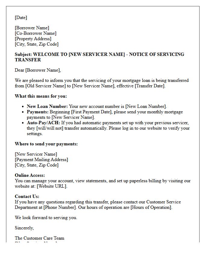 Mortgage Servicing Transfer Welcome Letter