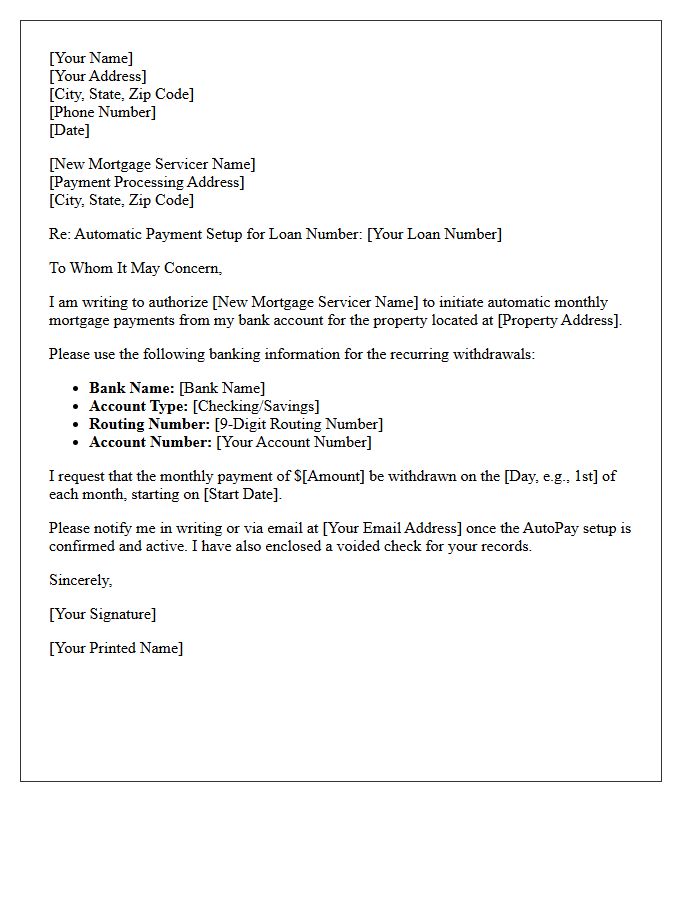 New Mortgage Servicer AutoPay Setup Letter
