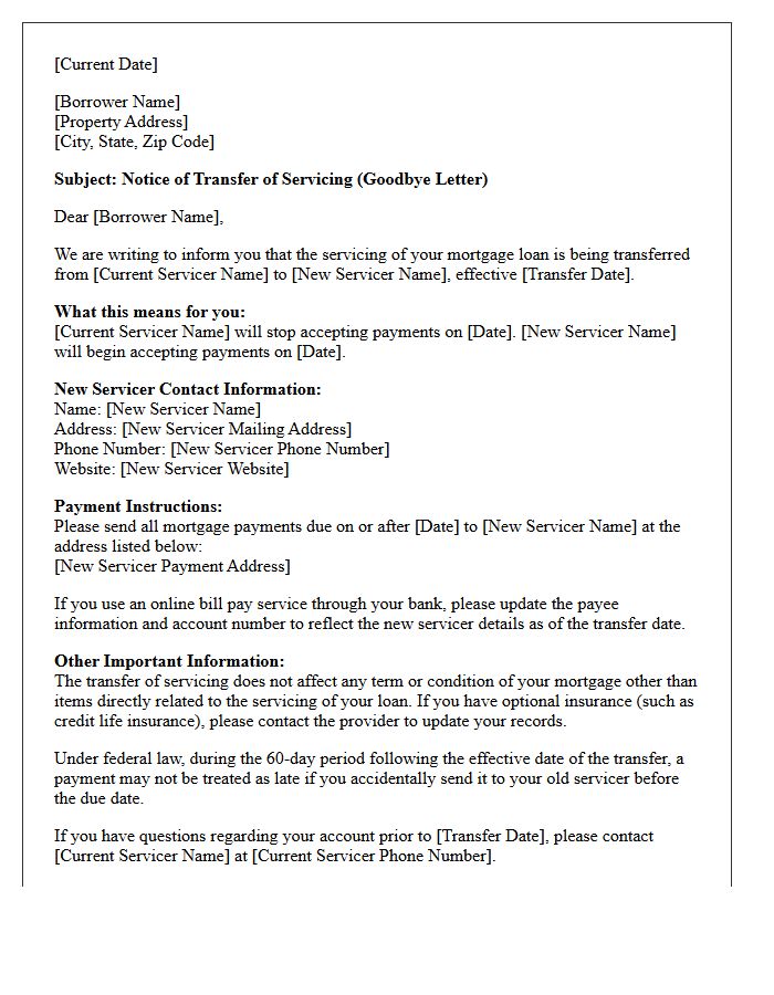 Notice Of Transfer Of Servicing Goodbye Letter