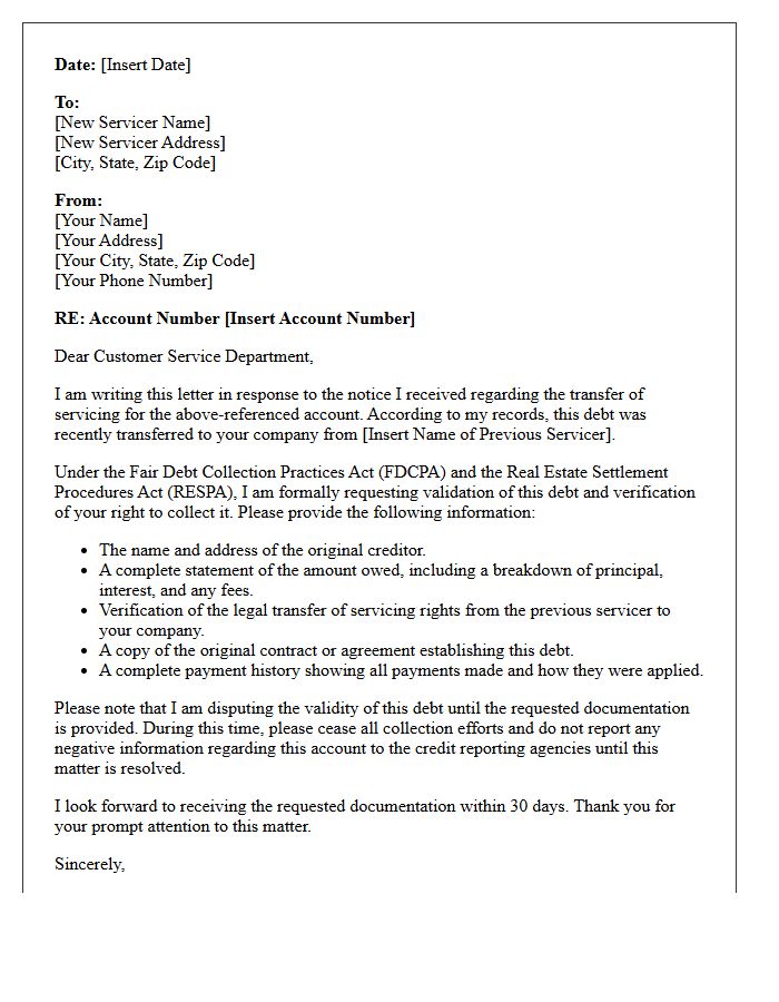 Transfer Of Servicing Debt Validation Letter