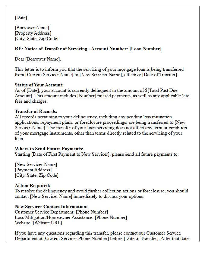 Transfer Of Servicing Delinquency Status Letter