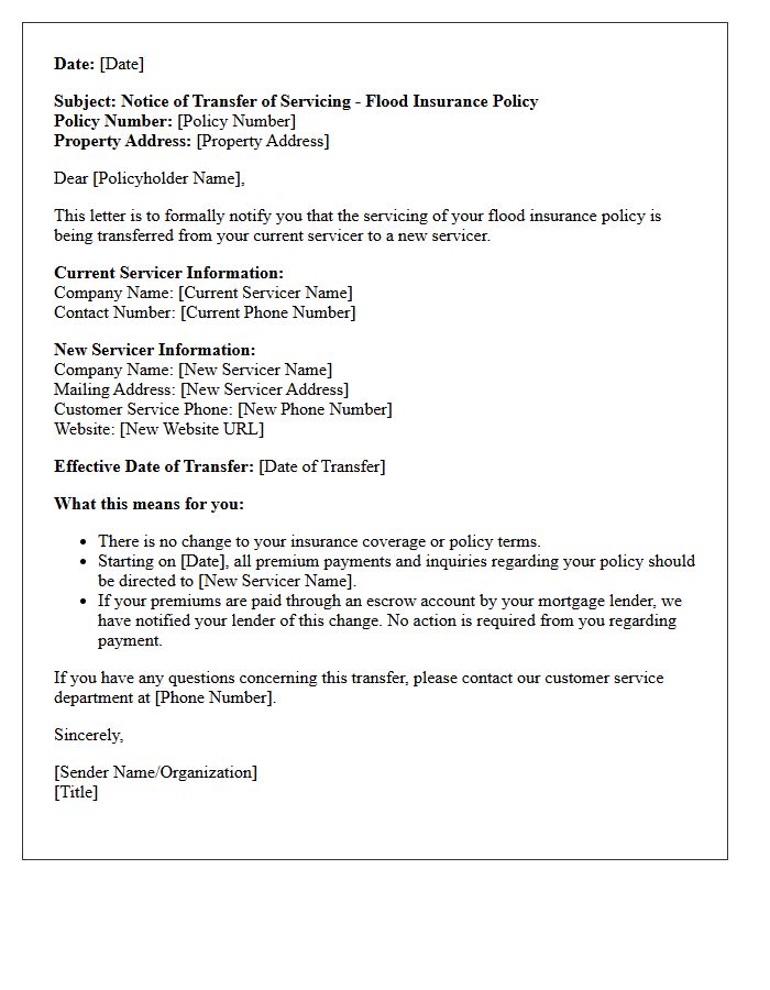Transfer Of Servicing Flood Insurance Notification Letter