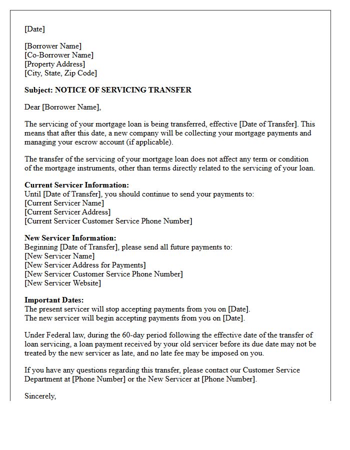 Transfer Of Servicing Post-Closing Notification Letter