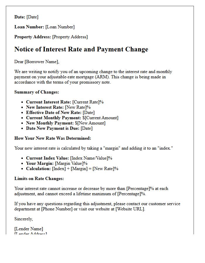 Adjustable Rate Mortgage Change Letter