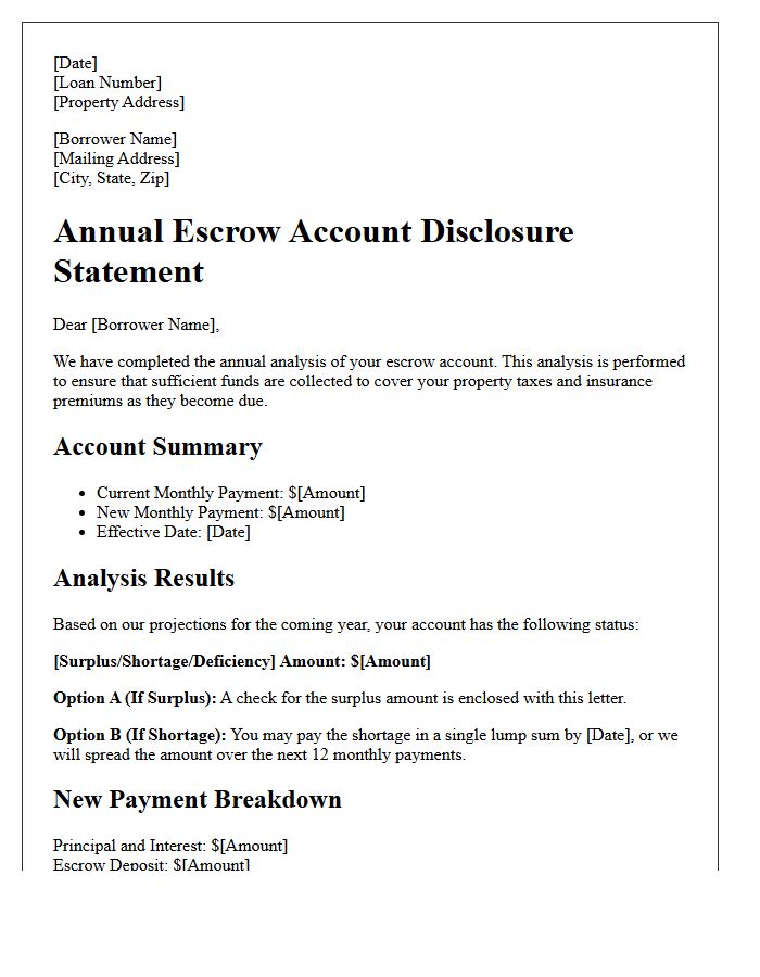 Annual Escrow Account Analysis Letter
