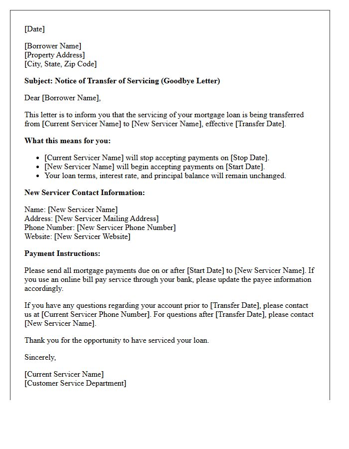 Goodbye Letter from Outgoing Servicer