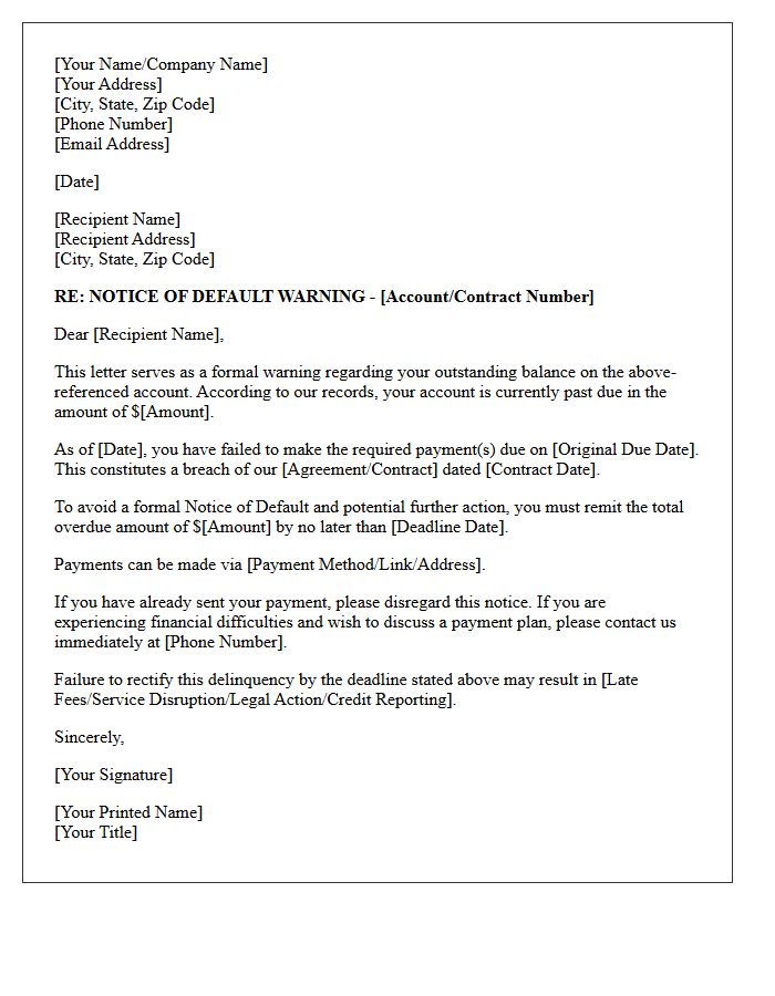 Notice of Default Warning Letter