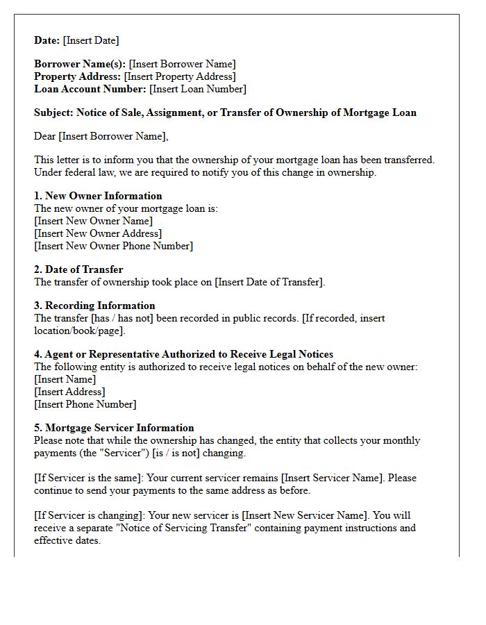 Notice of Mortgage Ownership Transfer Letter