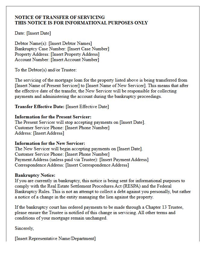 Bankruptcy Account Joint Notice of Transfer of Servicing Letter
