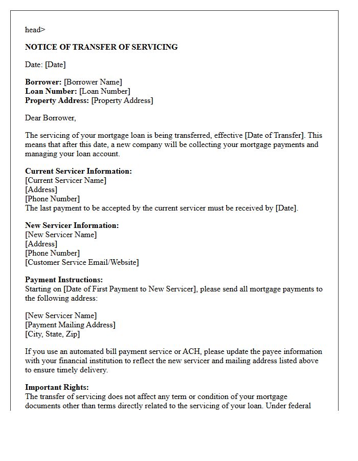 Commercial Mortgage Joint Notice of Transfer of Servicing Letter