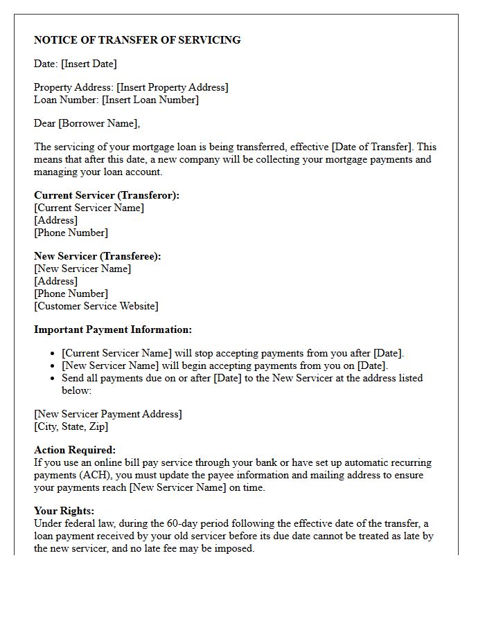 Portfolio Sale Joint Notice of Transfer of Servicing Letter