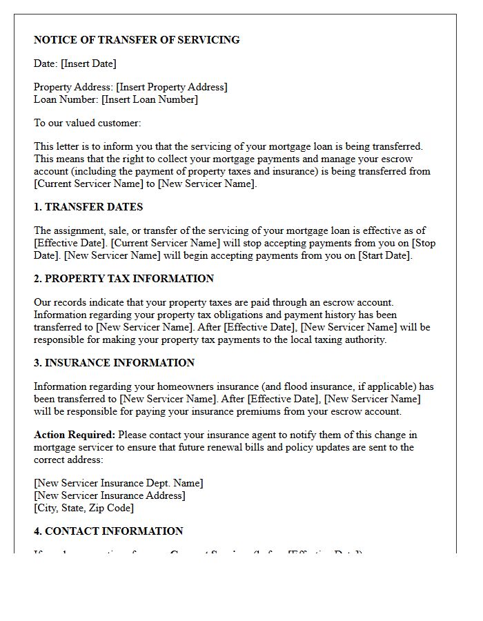 Property Tax and Insurance Joint Notice of Transfer of Servicing Letter