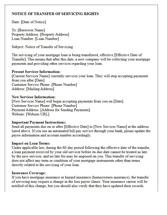 Standard Residential Joint Notice of Transfer of Servicing Letter