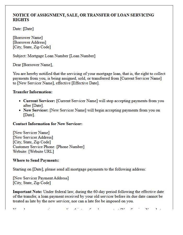 Assignment of Mortgage Servicing Letter