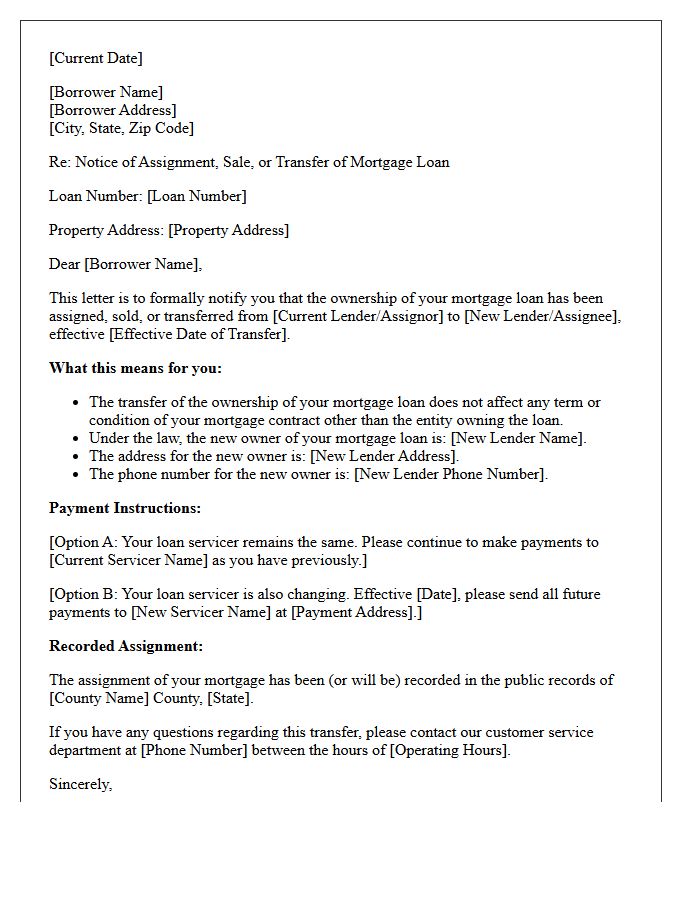 Borrower Notification of Mortgage Assignment Letter