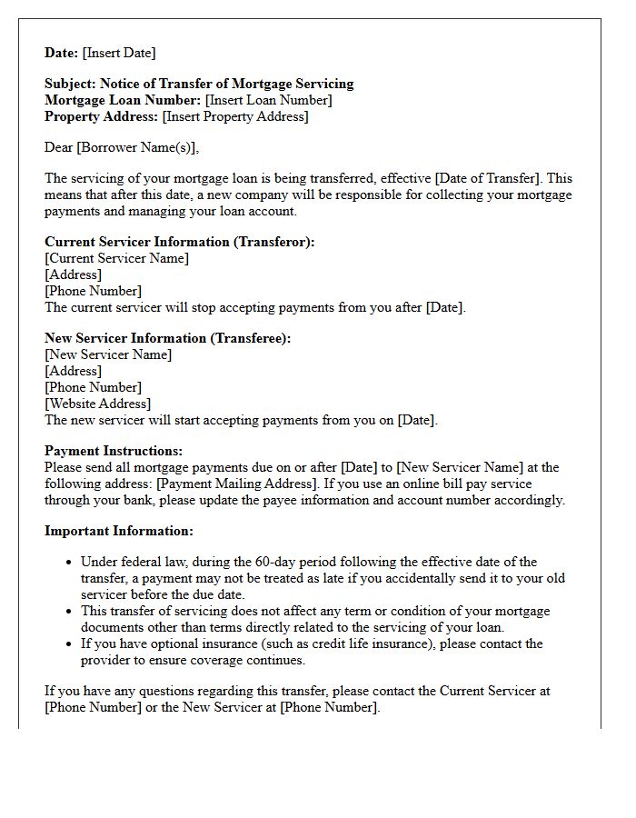 Joint Notice of Mortgage Transfer Letter